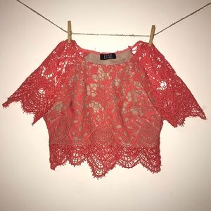 Coral Lace Crop Top